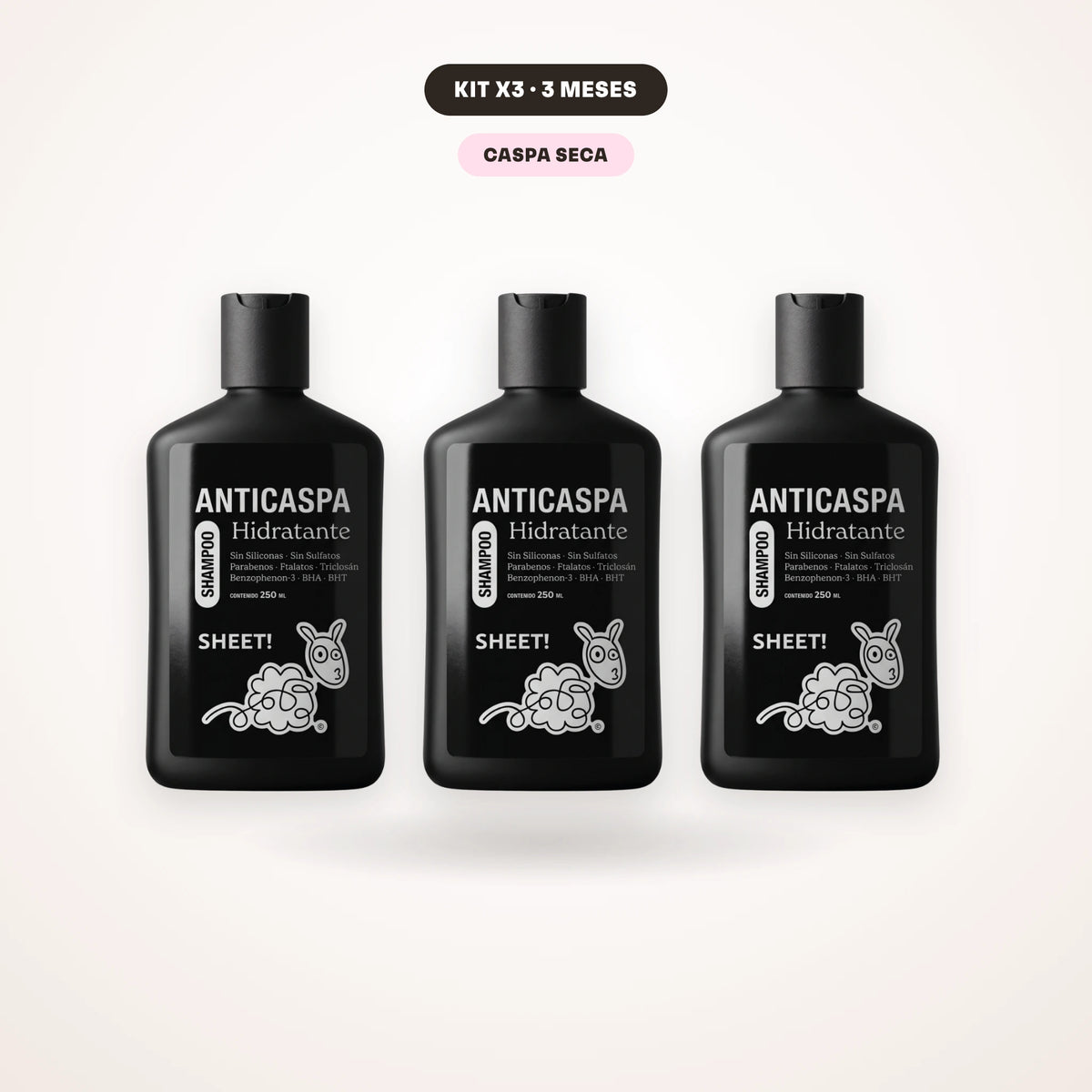 Kit Anticaspa Hidratante x3 sin Sulfatos | Caspa Seca con Usneo | SHEET