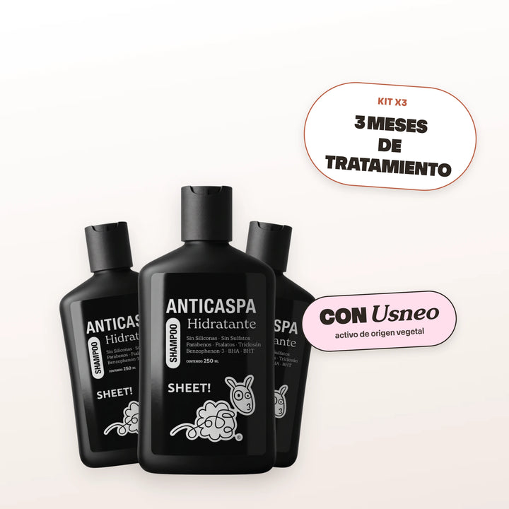 Kit Anticaspa Hidratante x3 sin Sulfatos | Caspa Seca con Usneo | SHEET