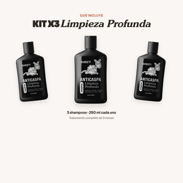 Kit Anticaspa Limpieza Profunda x3 | Caspa Grasa con Usneo | SHEET