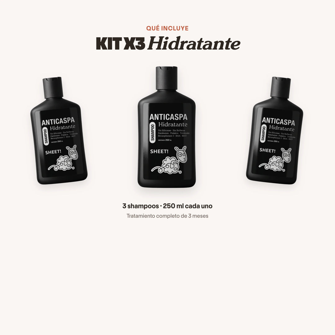 Kit Anticaspa Hidratante x3 sin Sulfatos | Caspa Seca con Usneo | SHEET
