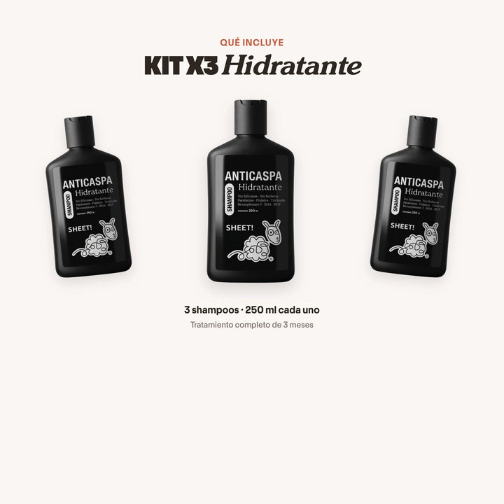 Kit Anticaspa Hidratante x3 sin Sulfatos | Caspa Seca con Usneo | SHEET