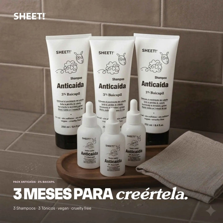 Kit anticaída 3 meses de tratamiento. Efectos visibles en 3 meses. Con 3% Baicapil